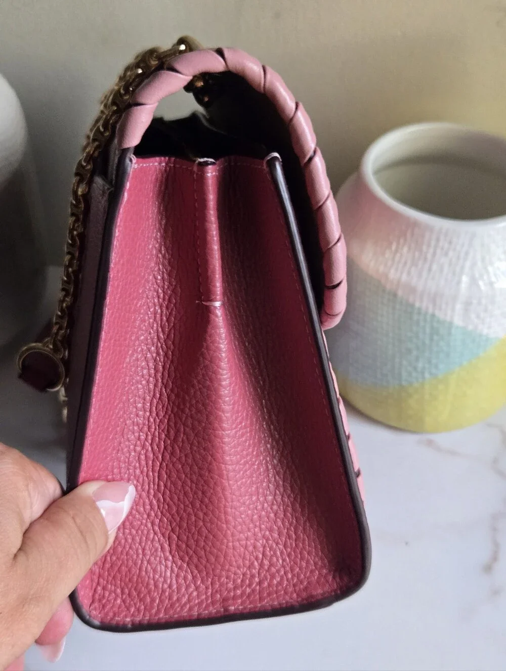 Like New Coach Lane Pink Whipstitch Leather Shoulder Bag